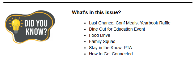 Newsletter table of contents for Oct 29