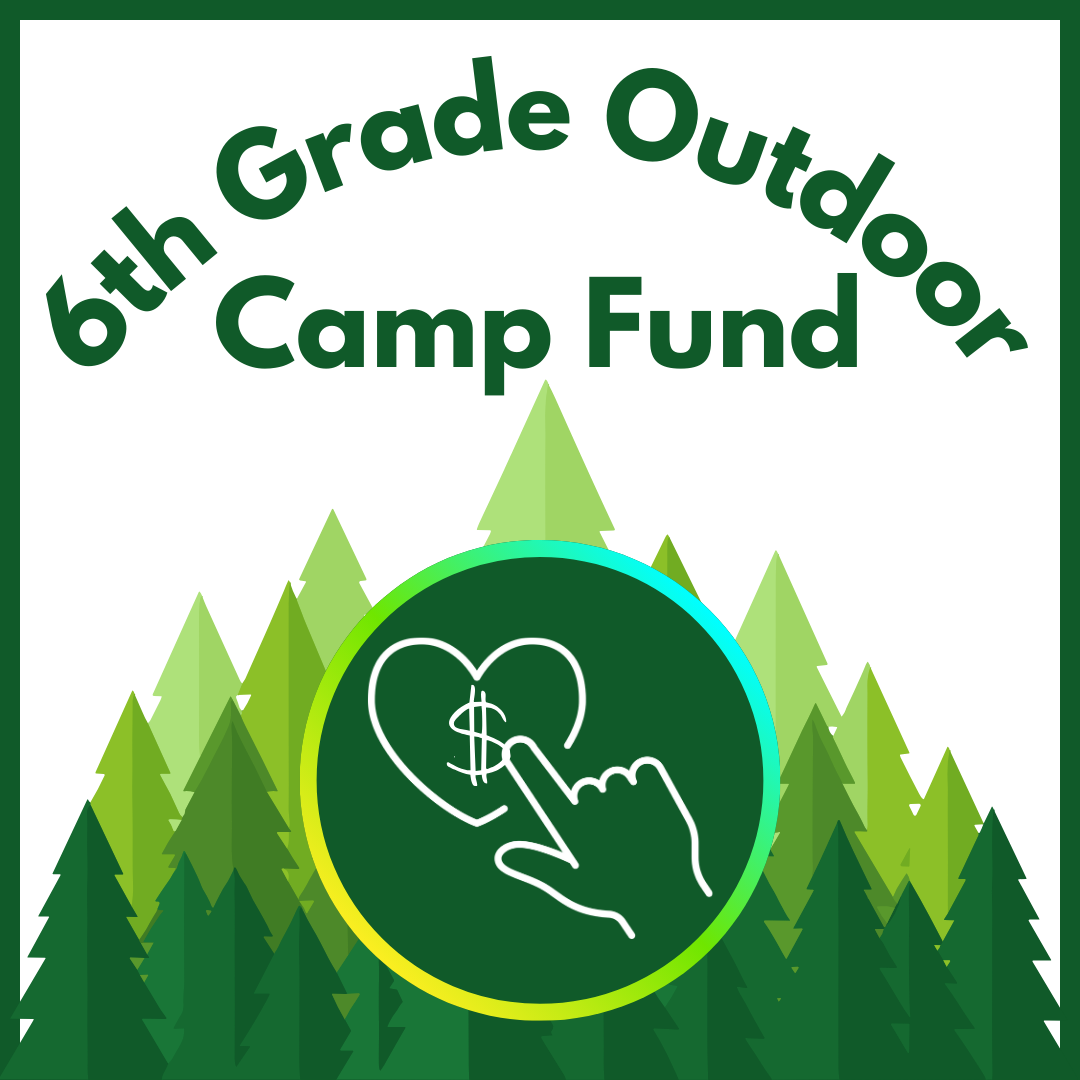 6th Grade Camp Fund Logo with evergreen trees