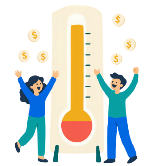 thermometer to the top with people celebrating