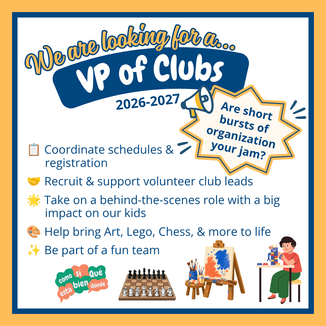 ad for VP of Clubs with images of chess, art easel, and child playing with legos
