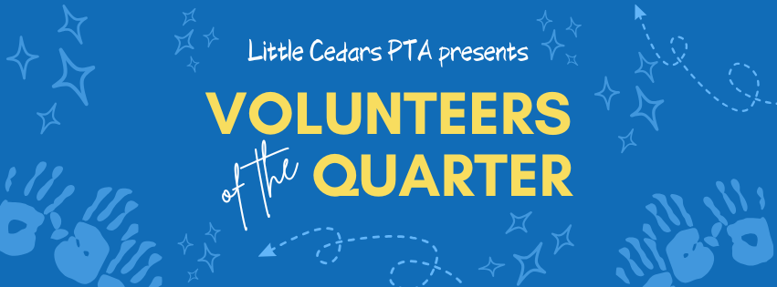 Volunteer of the Quarter banner with handprints and stars